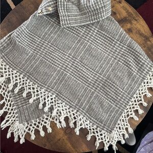 Plaid Poncho with Fringe